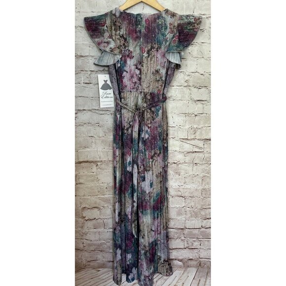 RARE EDITIONS Big Girl Lurex Jumpsuit Size 12 Silver Metallic Glitter Flutter - Picture 4 of 6